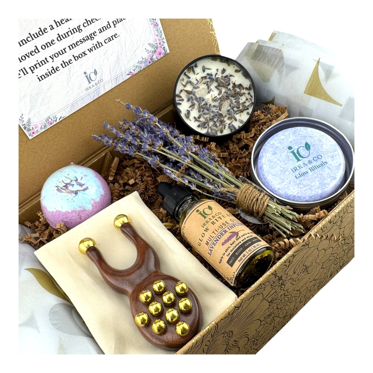 Irka & Co | Glow Rituals – Lavender Spa Gift Box with Frog Massager & Botanical Oil