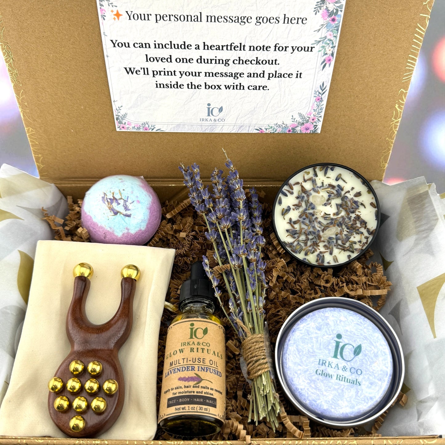 Irka & Co | Glow Rituals – Lavender Spa Gift Box with Frog Massager & Botanical Oil